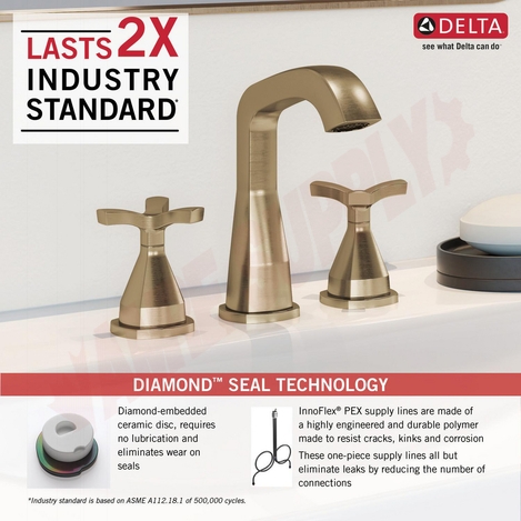 Photo 5 of 357766-CZMPU-DST : Delta STRYKE Widespread Faucet, Champagne Bronze