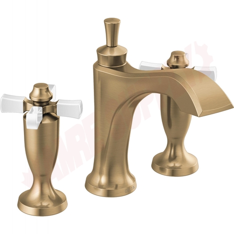 Photo 1 of 3557-GSMPU-DST : Delta DORVAL Two Handle Widespread Bathroom Faucet, Champagne Bronze/Porcelain