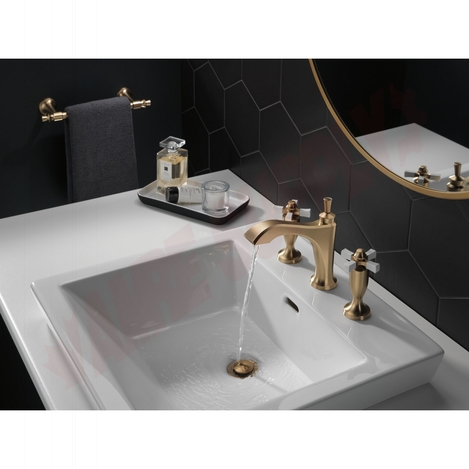 Photo 2 of 3557-GSMPU-DST : Delta DORVAL Two Handle Widespread Bathroom Faucet, Champagne Bronze/Porcelain