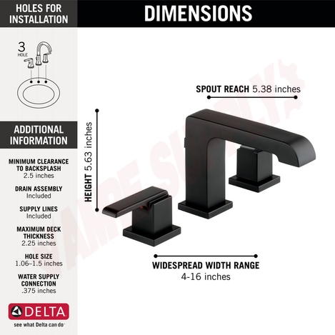 Photo 4 of 3567-BLMPU-DST : Delta ARA Two Handle Widespread Lavatory - Metal Pop-Up, Matte Black