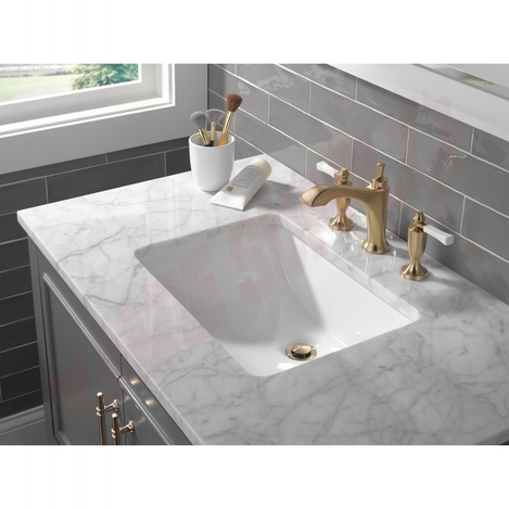 Photo 2 of 3556-GSMPU-DST : Delta DORVAL Two Handle Widespread Bathroom Faucet, Champagne Bronze/Porcelain