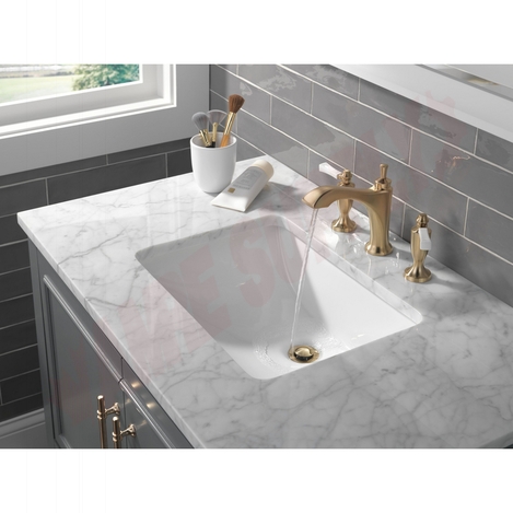 Photo 3 of 3556-GSMPU-DST : Delta DORVAL Two Handle Widespread Bathroom Faucet, Champagne Bronze/Porcelain