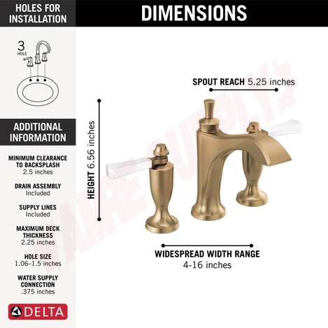 Photo 4 of 3556-GSMPU-DST : Delta DORVAL Two Handle Widespread Bathroom Faucet, Champagne Bronze/Porcelain