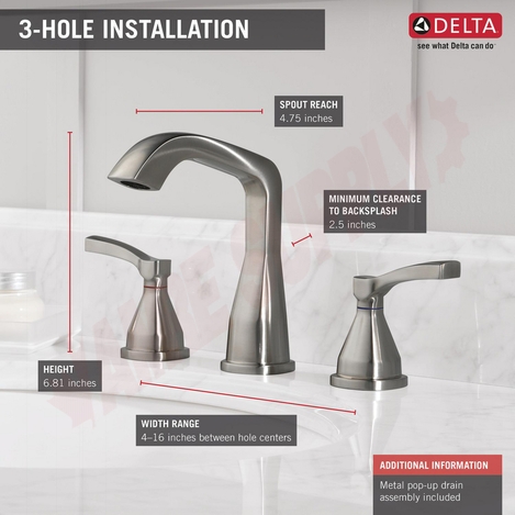 Photo 4 of 35776-SSMPU-DST : Delta STRYKE Widespread Faucet, Stainless Steel