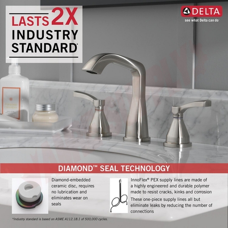 Photo 5 of 35776-SSMPU-DST : Delta STRYKE Widespread Faucet, Stainless Steel
