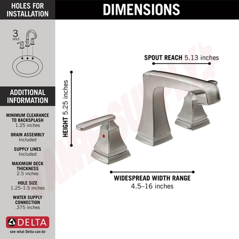 Photo 4 of 3564-SSMPU-DST : Delta ASHLYN Two Handle Widespread Lavatory Faucet, Stainless Steel