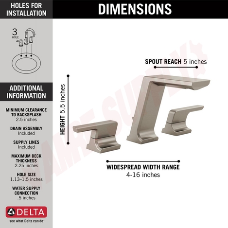 Photo 4 of 3599LF-SS-PR-MPU : Delta PIVOTAL Two-Handle Widespread Lavatory Faucet, Stainless Steel