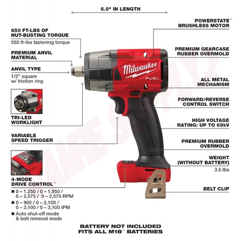 Photo 4 of 2962-20 : Milwaukee M18 FUEL™ 1/2 Mid-Torque Impact Wrench w/ Friction Ring Bare Tool