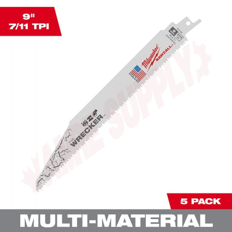 Photo 2 of 48-00-5706 : Milwaukee The WRECKER™ Multi-Material SAWZALL® Blade, 9, 7/11TPI, 5/Pack