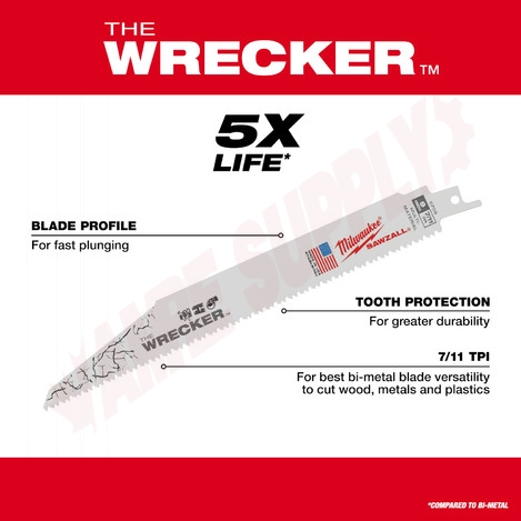 Photo 3 of 48-00-5706 : Milwaukee The WRECKER™ Multi-Material SAWZALL® Blade, 9, 7/11TPI, 5/Pack