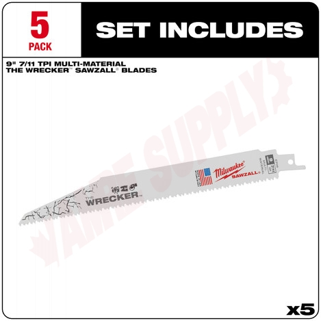 Photo 4 of 48-00-5706 : Milwaukee The WRECKER™ Multi-Material SAWZALL® Blade, 9, 7/11TPI, 5/Pack