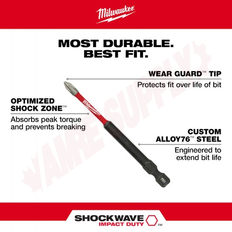 Photo 4 of 48-32-4574 : Milwaukee SHOCKWAVE™ 3-1/2 Impact Square Recess #2 Power Bits 5/Pack