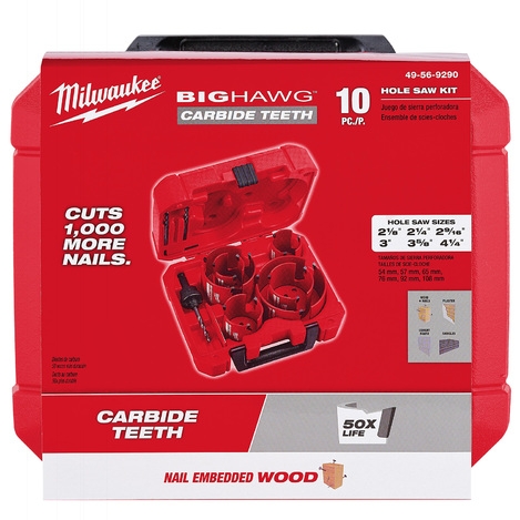Photo 2 of 49-56-9290 : Milwaukee BIG HAWG™ with 10 Piece Carbide Teeth Hole Saw Kit