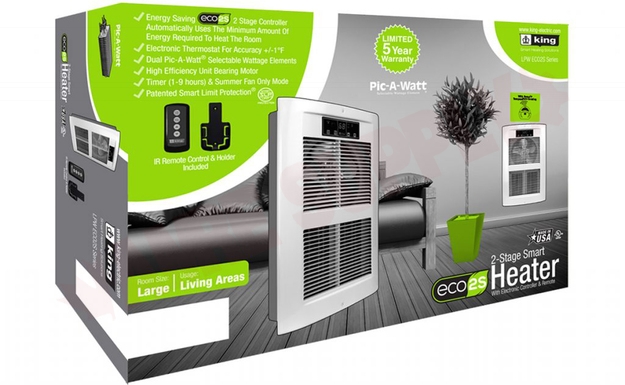 Photo 4 of LPW2045-ECO-WD-R : King Electric Electronic Wall Heater, 4500W, 208V, White Dove
