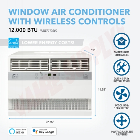 Photo 3 of 1PAWFC12000 : Perfect Aire 12,000 BTU Smart Window Air Conditioner, 115V, 550sqft, R32