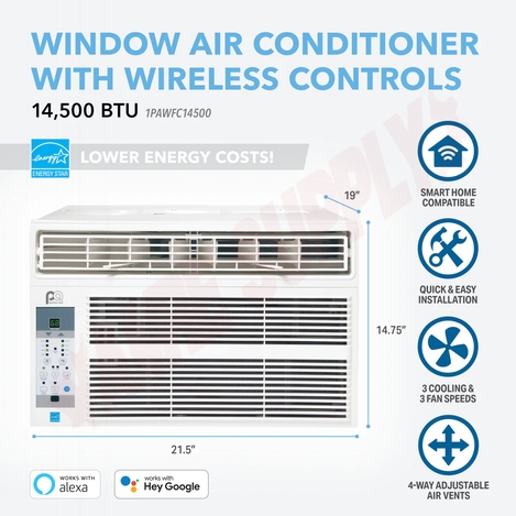 Photo 3 of 1PAWFC14500 : Perfect Aire 14,500 BTU Smart Window Air Conditioner, 115V, 700sqft, R32