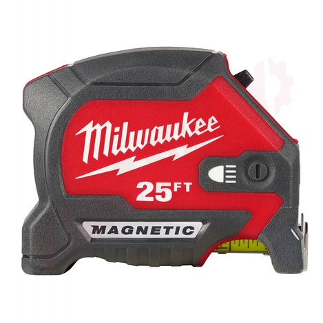 Photo 1 of 48-22-0428 : Milwaukee 25ft Compact Wide Blade Magnetic Tape Measure w/ Rechargeable 100L Light