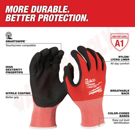 Photo 4 of 48-22-8916 : Milwaukee Cut Level 1 Nitrile Dipped Gloves, Large, 4/Pack