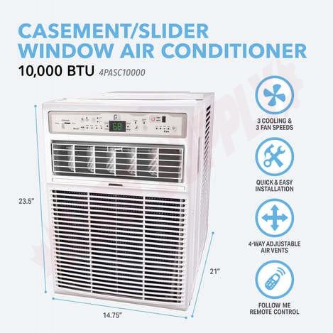 Photo 4 of 4PASC10000 : Perfect Aire 10,000 BTU Slider Casement Window Room Air Conditioner, 115V, 450sqft, R32