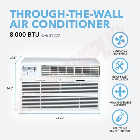 Photo 8 of 6PATW8000 : Perfect Aire 8,300 BTU Thru-the-Wall Air Conditioner, 115V, 350 sq.ft, R32