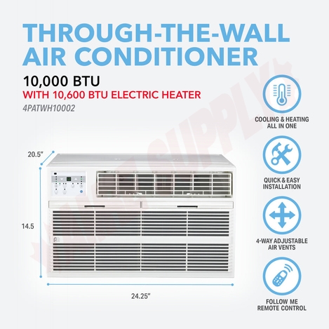Photo 8 of 4PATWH10002 : Perfect Aire 10,000 BTU Thru-the-Wall Air Conditioner With Electric Heater, 230V, 450 sq.ft, R32