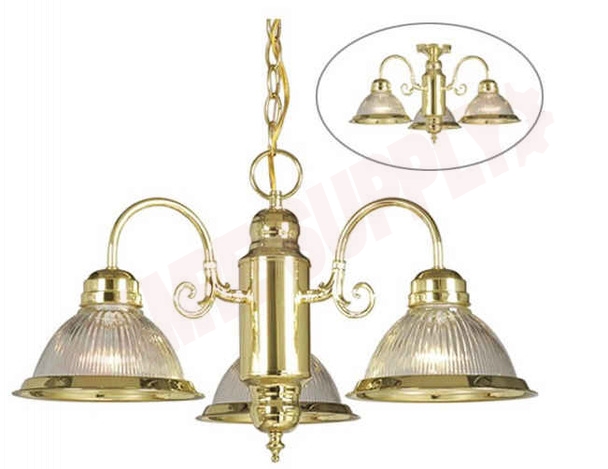 Photo 1 of 831904PB : Galaxy Lighting Acadia 3-Light Chandelier/flush Mount, Polished Brass, Clear Ribbed, 3x60W
