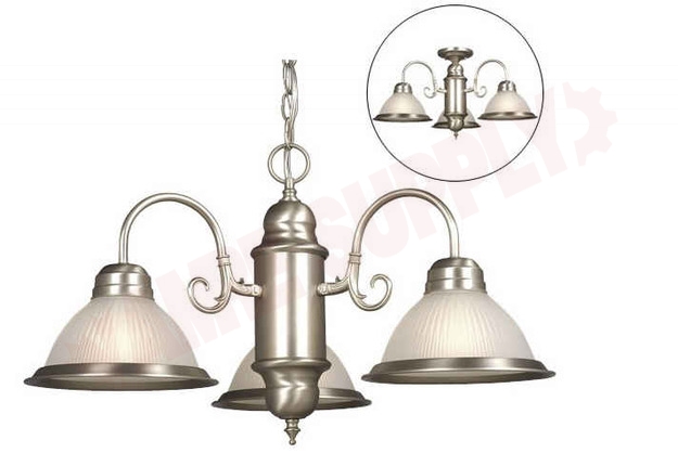 Photo 1 of 831904PTR : Galaxy Lighting Acadia 3-Light Chandelier/flush Mount, Pewter, Frost Ribbed, 3x60W