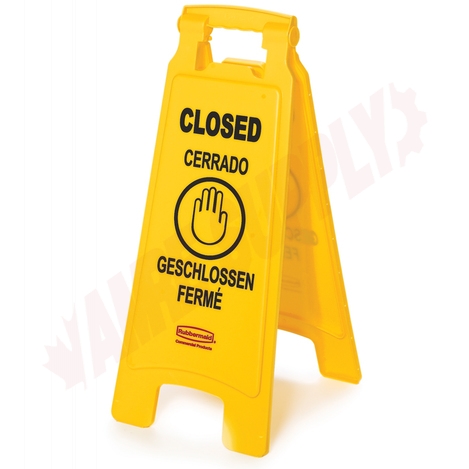 Photo 1 of 611278YEL : Rubbermaid 25 Closed Floor Sign, English, French, Spanish, & German