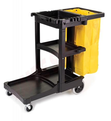 Photo 1 of 617388BLA : Rubbermaid Cleaning Cart With Zippered Yellow Vinyl Bag, Black
