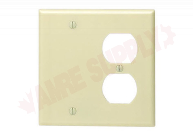 Photo 1 of 86008 : Leviton 1 Blank / 1 Receptacle Combo Wall Plate, 2 Gang, Ivory