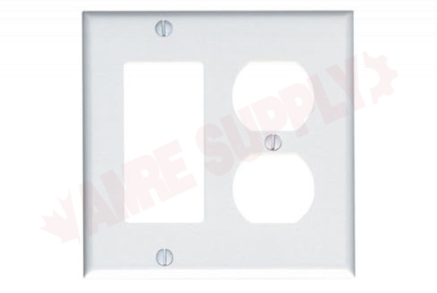 Photo 1 of 80455-W : Leviton 1 Decora / 1 Receptacle Combo Wall Plate, 2 Gang, White