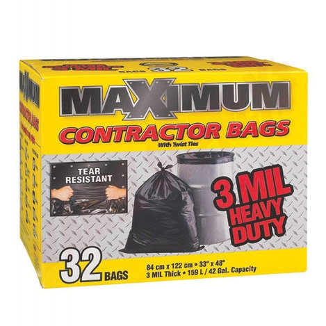 Photo 1 of 33483 : Maximum Black Garbage Bags, 33 x 48, Contractor Strength, 32/Case