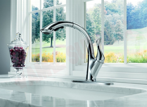 Photo 2 of 4153-DST : Delta Linden Single Handle Pull-Out Kitchen Faucet, Chrome