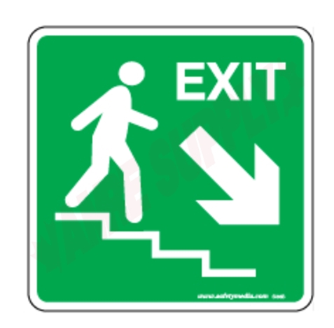 Photo 1 of SI88B : Safety Media Stairwell Exit Sign, Down/Right, Plastic, 8 x 8
